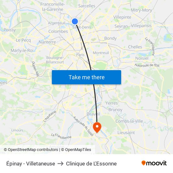 Épinay - Villetaneuse to Clinique de L'Essonne map