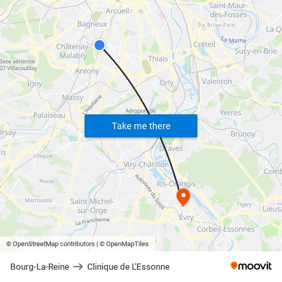 Bourg-La-Reine to Clinique de L'Essonne map