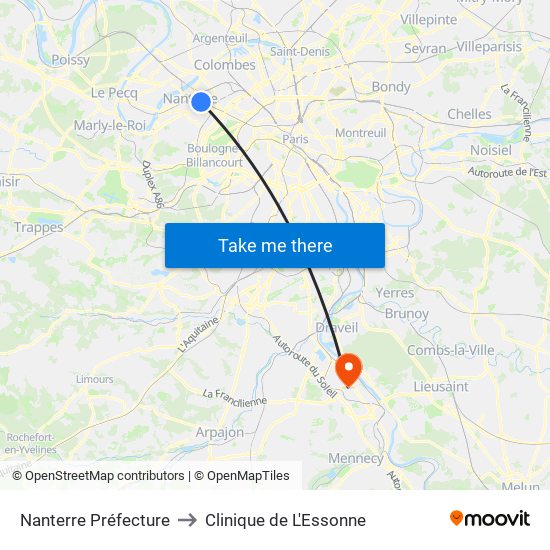 Nanterre Préfecture to Clinique de L'Essonne map