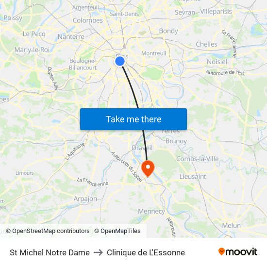 St Michel Notre Dame to Clinique de L'Essonne map