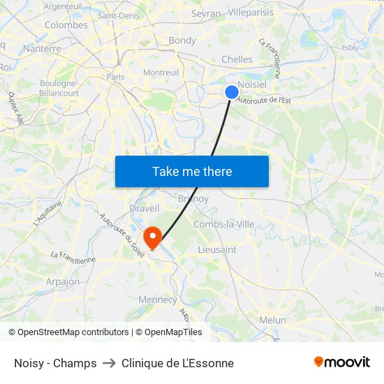 Noisy - Champs to Clinique de L'Essonne map