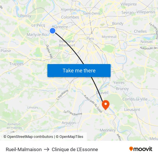 Rueil-Malmaison to Clinique de L'Essonne map