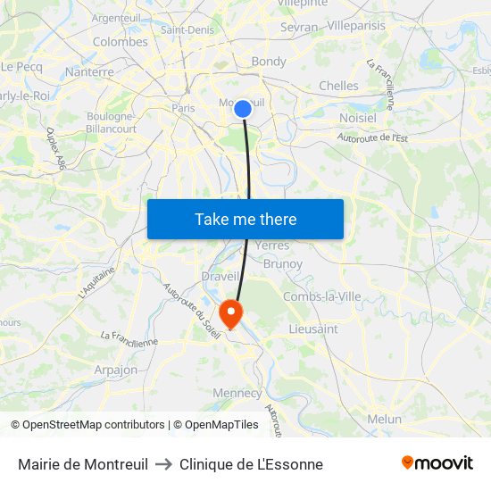 Mairie de Montreuil to Clinique de L'Essonne map
