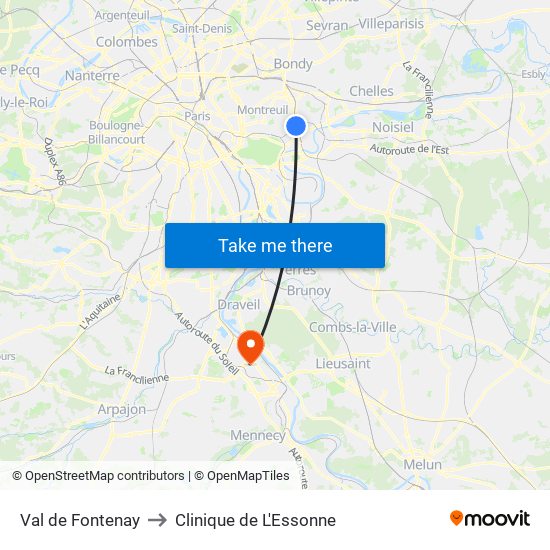Val de Fontenay to Clinique de L'Essonne map