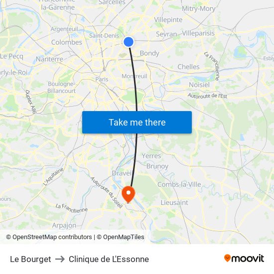 Le Bourget to Clinique de L'Essonne map