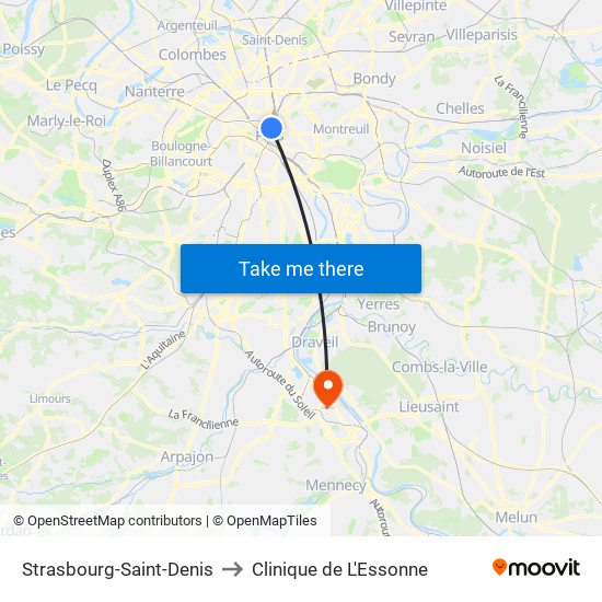 Strasbourg-Saint-Denis to Clinique de L'Essonne map