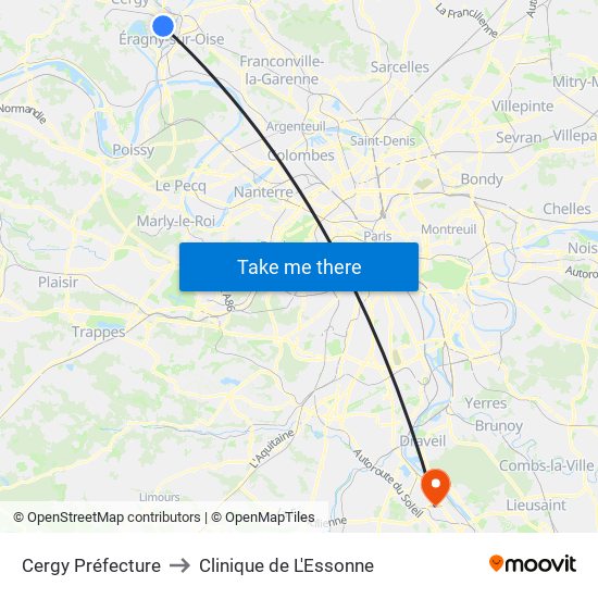 Cergy Préfecture to Clinique de L'Essonne map