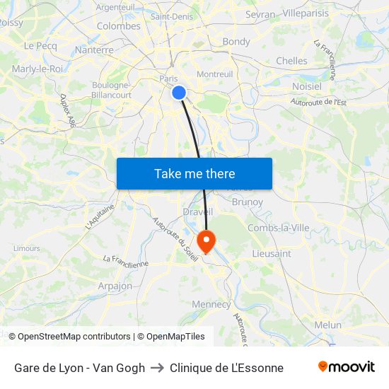 Gare de Lyon - Van Gogh to Clinique de L'Essonne map