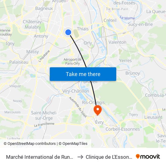 Marché International de Rungis to Clinique de L'Essonne map