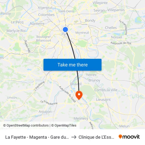 La Fayette - Magenta - Gare du Nord to Clinique de L'Essonne map