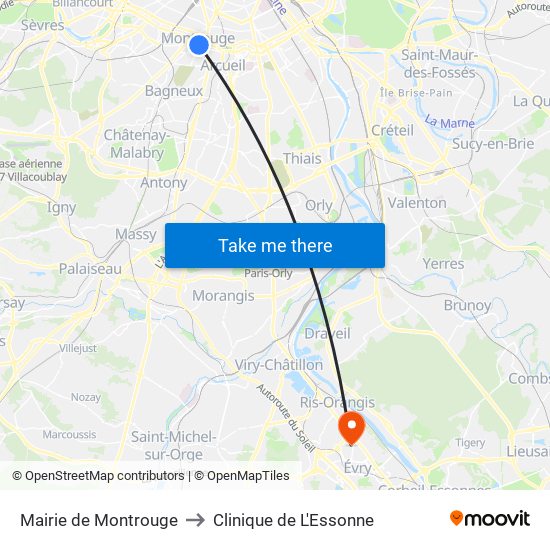 Mairie de Montrouge to Clinique de L'Essonne map