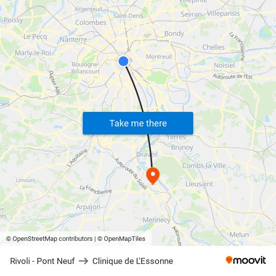 Rivoli - Pont Neuf to Clinique de L'Essonne map