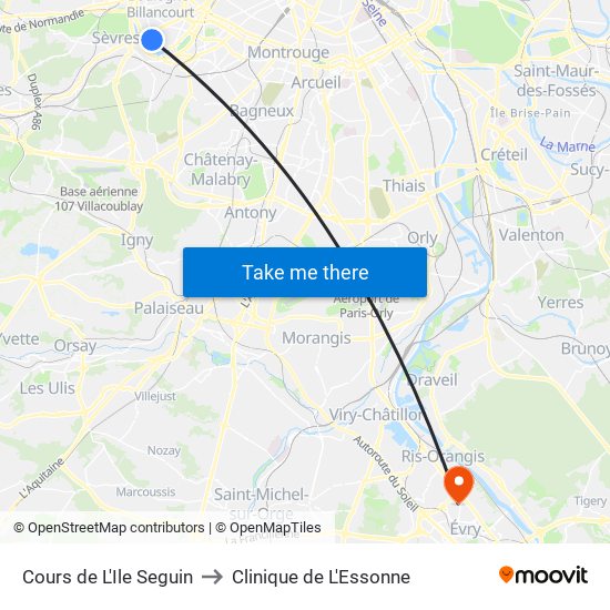 Cours de L'Ile Seguin to Clinique de L'Essonne map