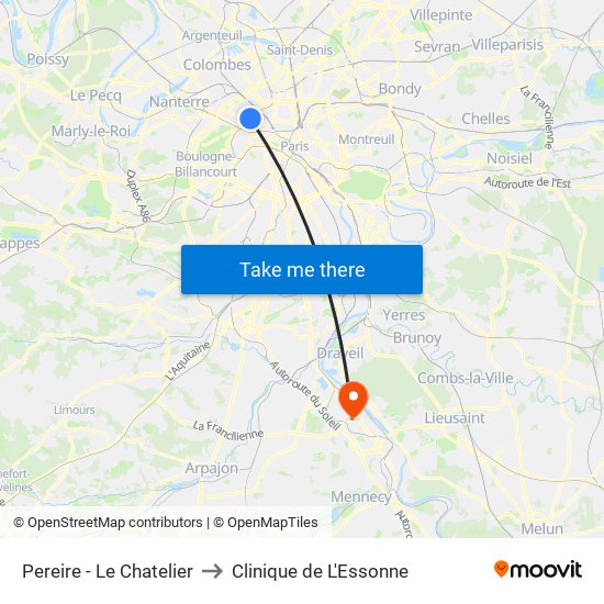 Pereire - Le Chatelier to Clinique de L'Essonne map