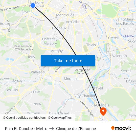 Rhin Et Danube - Métro to Clinique de L'Essonne map