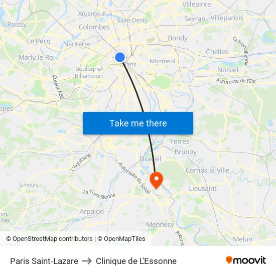 Paris Saint-Lazare to Clinique de L'Essonne map