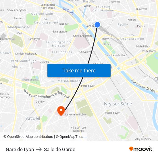 Gare de Lyon to Salle de Garde map