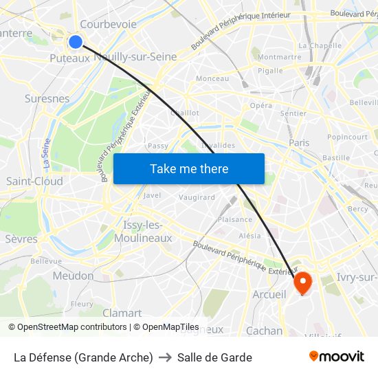 La Défense (Grande Arche) to Salle de Garde map