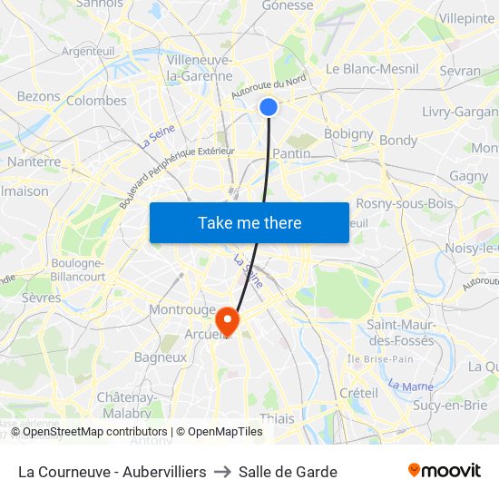 La Courneuve - Aubervilliers to Salle de Garde map
