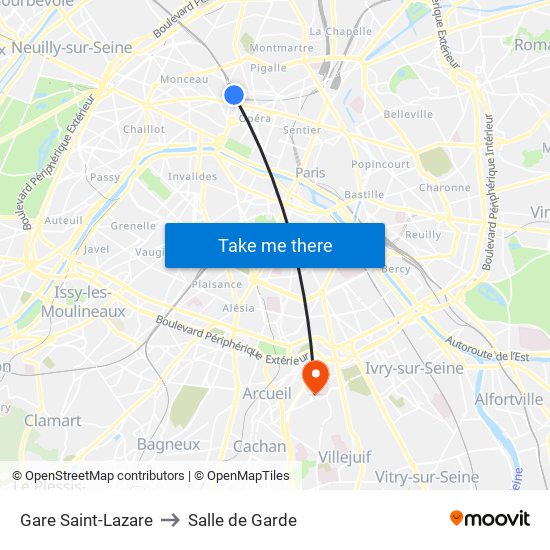 Gare Saint-Lazare to Salle de Garde map