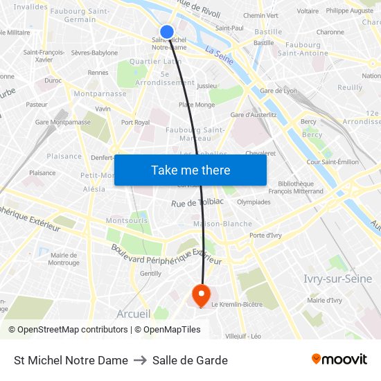 St Michel Notre Dame to Salle de Garde map