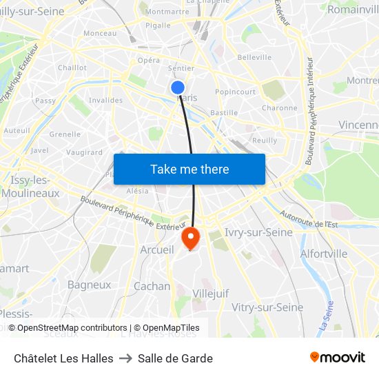 Châtelet Les Halles to Salle de Garde map