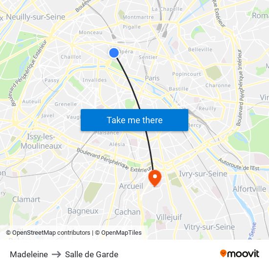 Madeleine to Salle de Garde map