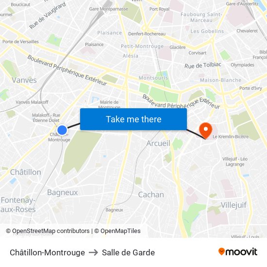 Châtillon-Montrouge to Salle de Garde map