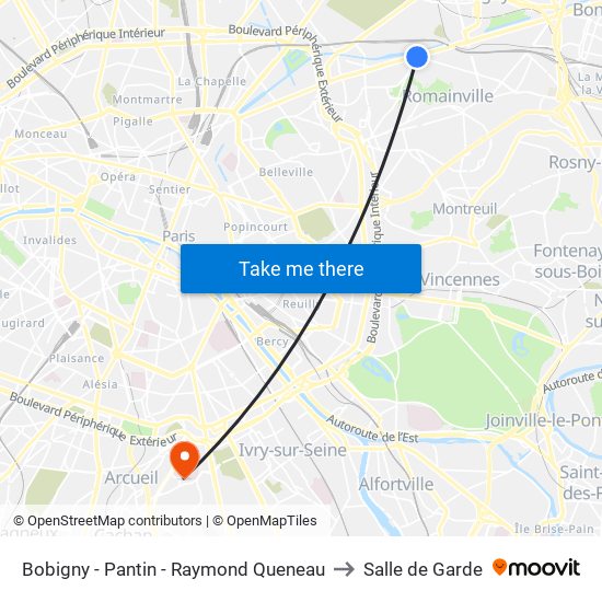 Bobigny - Pantin - Raymond Queneau to Salle de Garde map