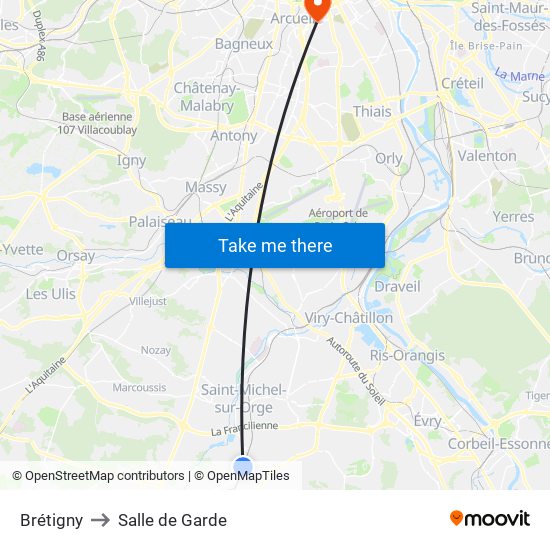 Brétigny to Salle de Garde map