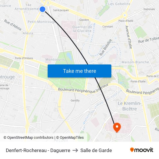 Denfert-Rochereau - Daguerre to Salle de Garde map