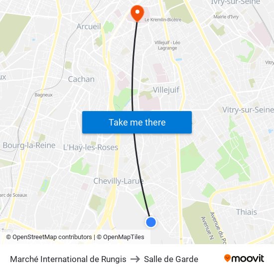 Marché International de Rungis to Salle de Garde map