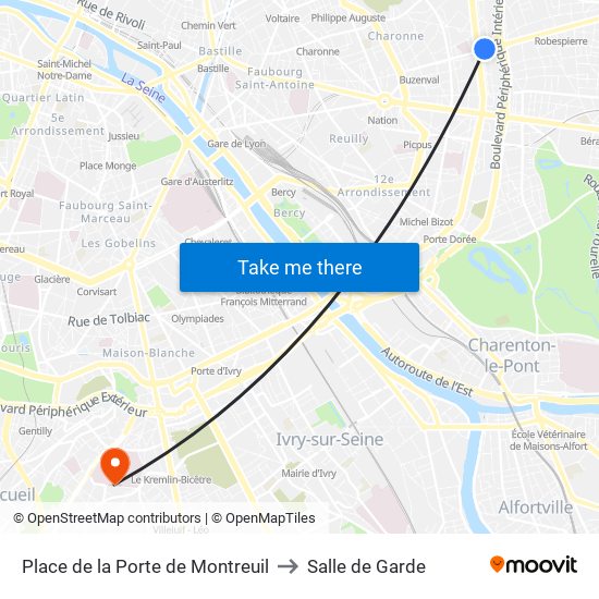 Place de la Porte de Montreuil to Salle de Garde map