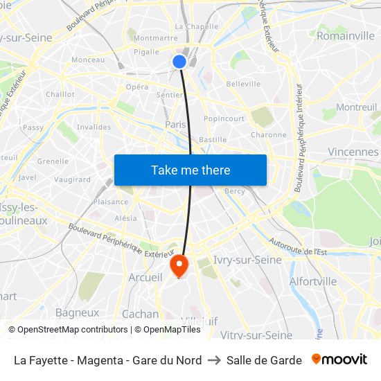 La Fayette - Magenta - Gare du Nord to Salle de Garde map