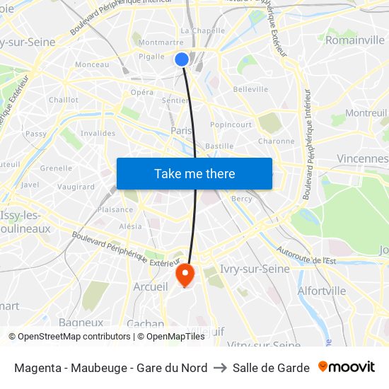 Magenta - Maubeuge - Gare du Nord to Salle de Garde map