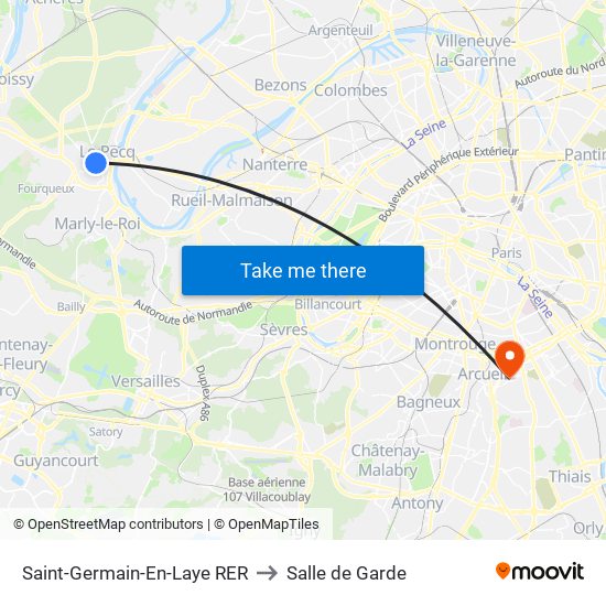 Saint-Germain-En-Laye RER to Salle de Garde map