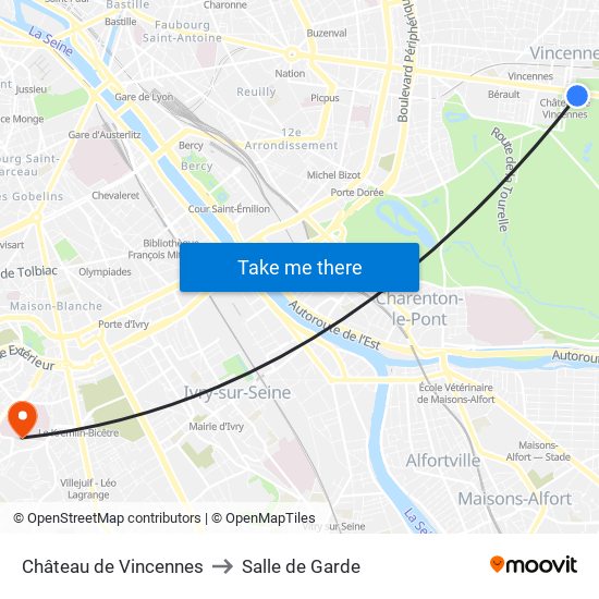 Château de Vincennes to Salle de Garde map