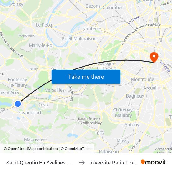 Saint-Quentin En Yvelines - Montigny-Le-Bretonneux to Université Paris I Panthéon-Sorbonne map