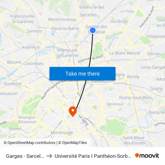 Garges - Sarcelles to Université Paris I Panthéon-Sorbonne map