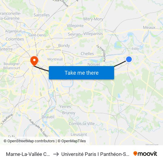 Marne-La-Vallée Chessy to Université Paris I Panthéon-Sorbonne map