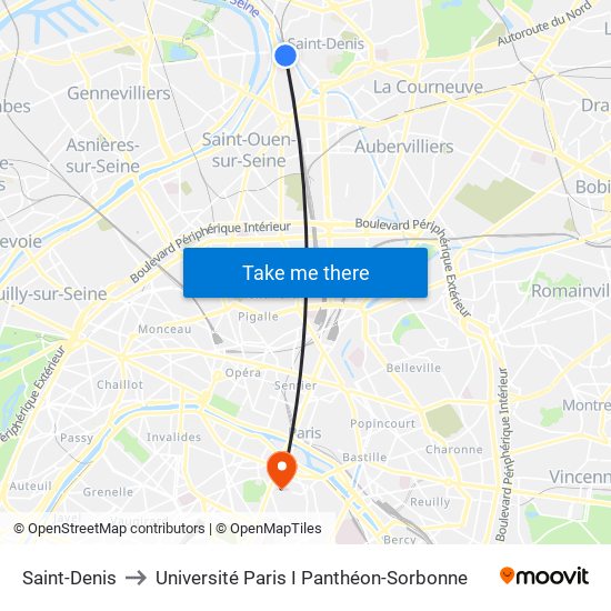 Saint-Denis to Université Paris I Panthéon-Sorbonne map