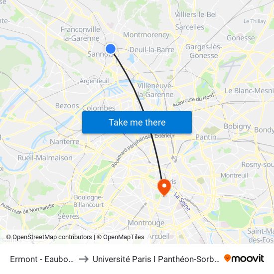Ermont - Eaubonne to Université Paris I Panthéon-Sorbonne map