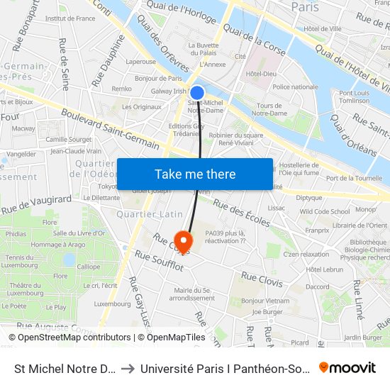 St Michel Notre Dame to Université Paris I Panthéon-Sorbonne map