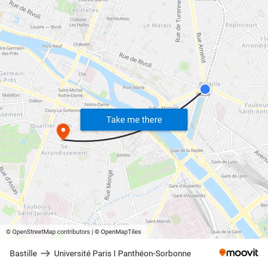 Bastille to Université Paris I Panthéon-Sorbonne map