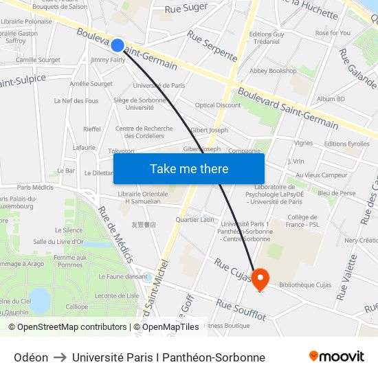 Odéon to Université Paris I Panthéon-Sorbonne map