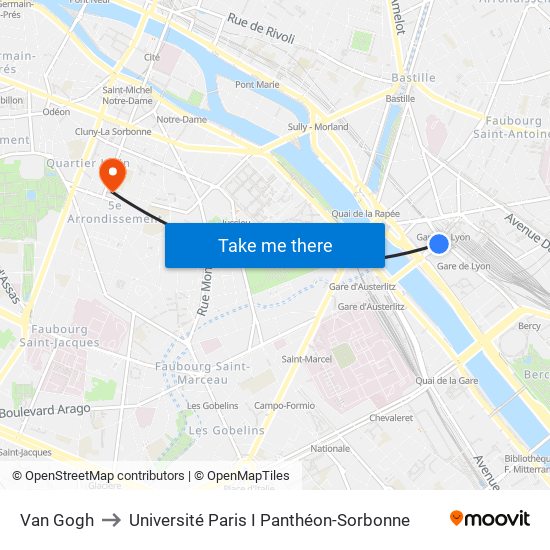 Van Gogh to Université Paris I Panthéon-Sorbonne map