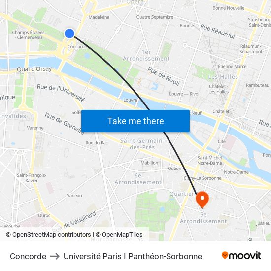 Concorde to Université Paris I Panthéon-Sorbonne map