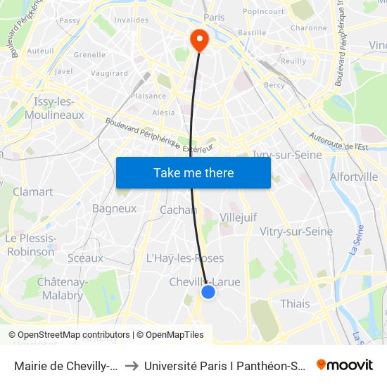 Mairie de Chevilly-Larue to Université Paris I Panthéon-Sorbonne map