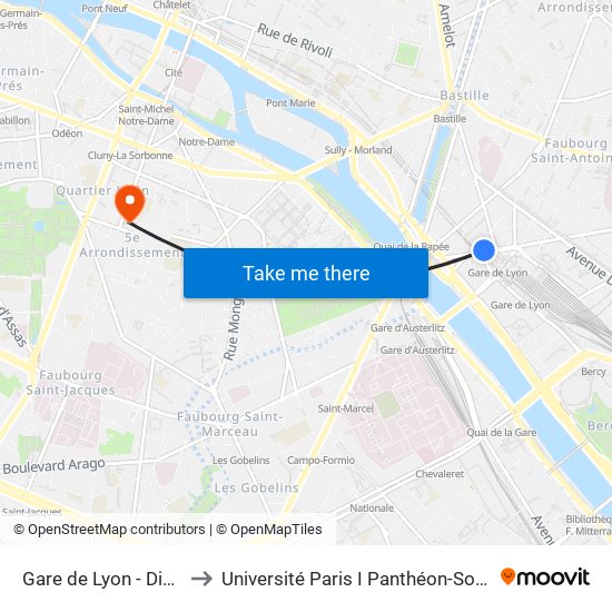 Gare de Lyon - Diderot to Université Paris I Panthéon-Sorbonne map