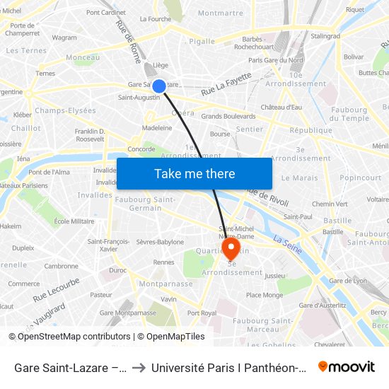 Gare Saint-Lazare – Havre to Université Paris I Panthéon-Sorbonne map